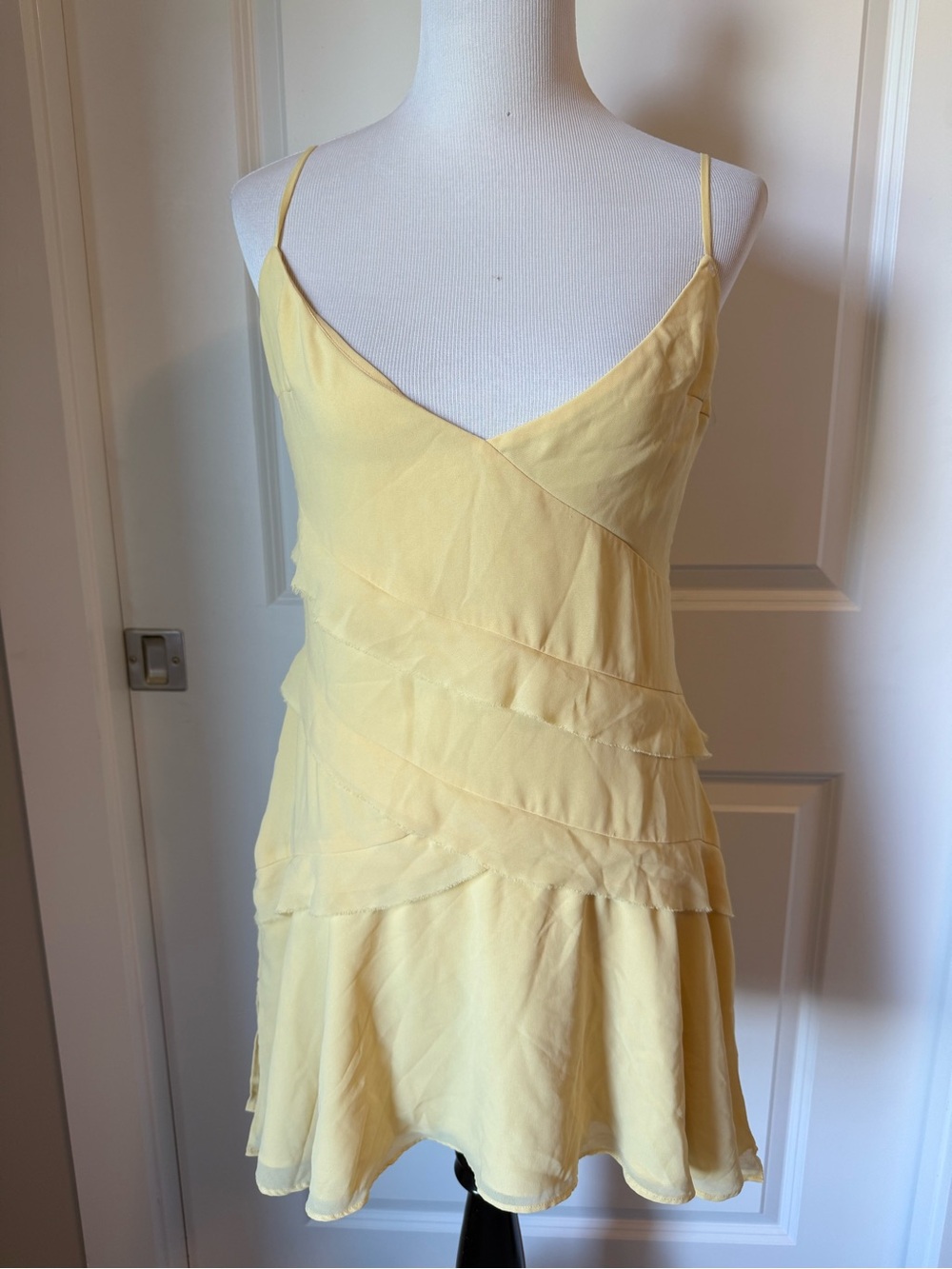 Oh Polly Butter Yellow Layered Chiffon Mini Dress Size 8 Fairycore Coquette